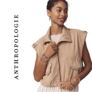 Anthropologie Linen Blend Cinched Hem Vest